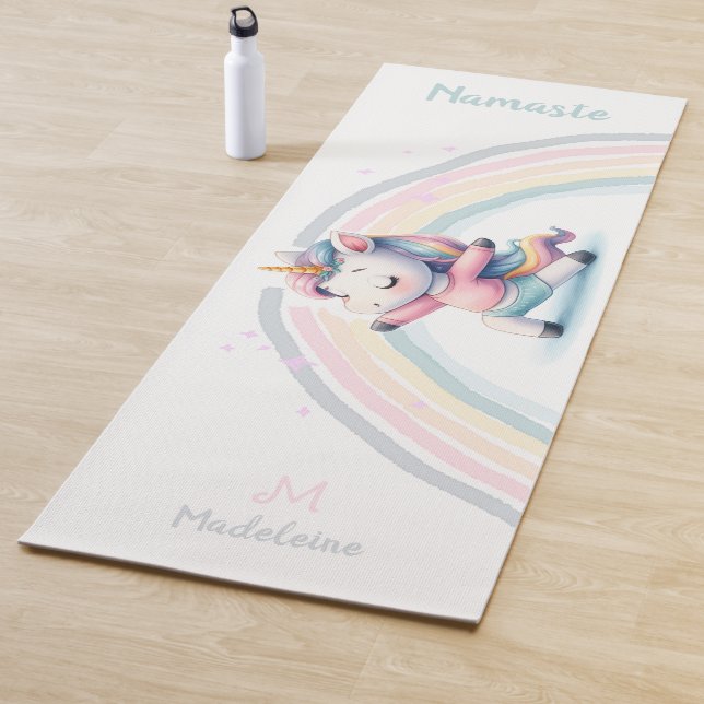 Unicorn Namaste Yoga Cute Fun Pastel Name Monogram Mat (In Situ)
