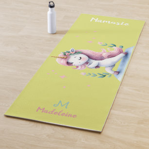 Unicorn Namaste Yoga Cute Hot Yellow Name Monogram Yoga Mat