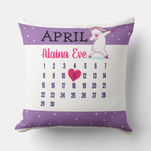 Unicorn Name Calendar Birthday Throw Pillow