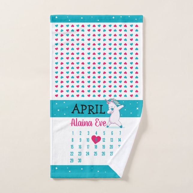 Unicorn Name Calendar Birthday Towel (Hand Towel)