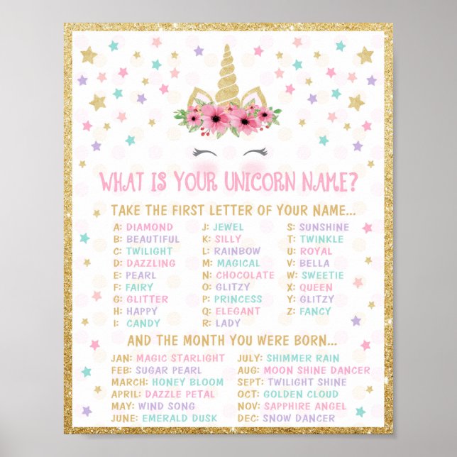 Unicorn Name Game Poster (Front)