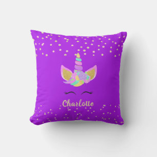   Unicorn Name Nursery Kids Room Decor Purple Cushion