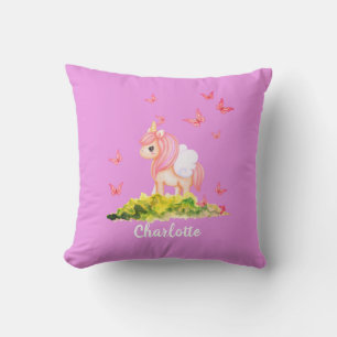 Unicorn Name Nursery Kids Room Decor Purple Thro Cushion