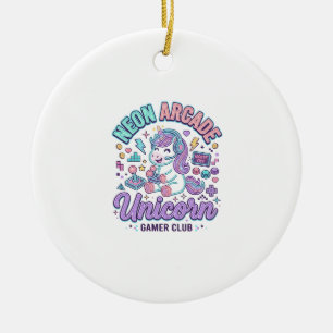 Unicorn Neon Arcade Unicorn Retro Style Product Gr Ceramic Ornament