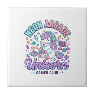Unicorn Neon Arcade Unicorn Retro Style Product Gr Ceramic Tile