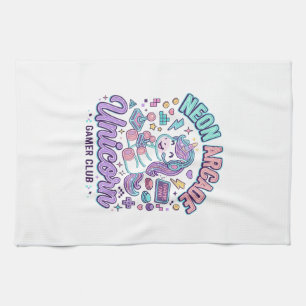 Unicorn Neon Arcade Unicorn Retro Style Product Gr Tea Towel