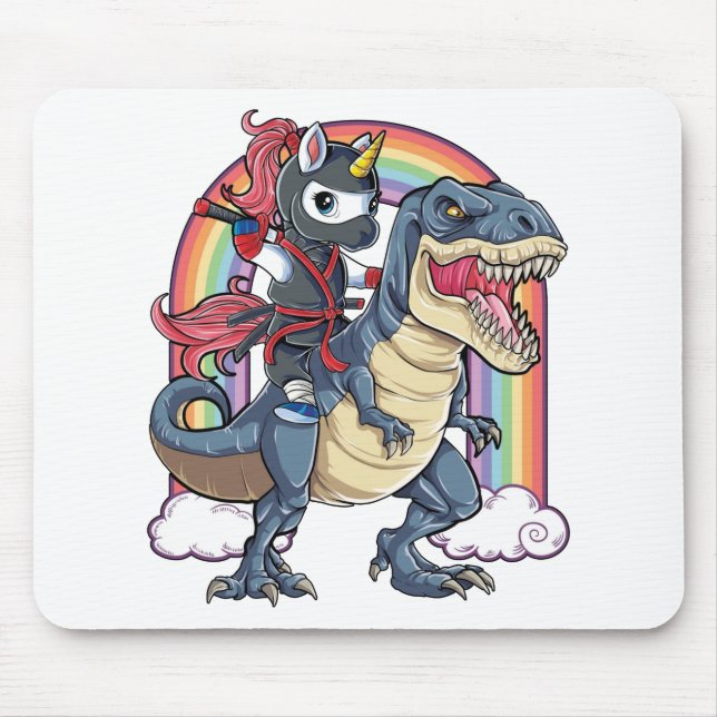 Unicorn Ninja Riding Dinosaur Mouse Pad (Front)