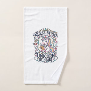 Unicorn Nurse by Day Unicorn by Heart White Backgr Hand Towel