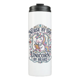 Unicorn Nurse by Day Unicorn by Heart White Backgr Thermal Tumbler