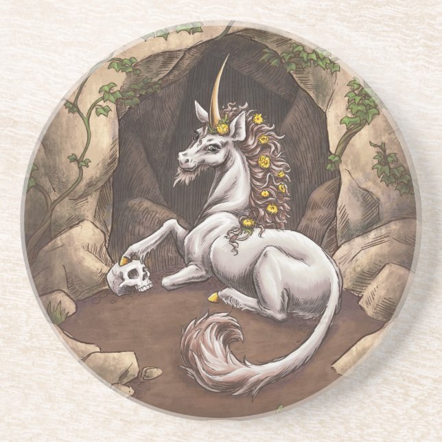 Unicorn of Earth Element Fantasy Art Coaster (Front)