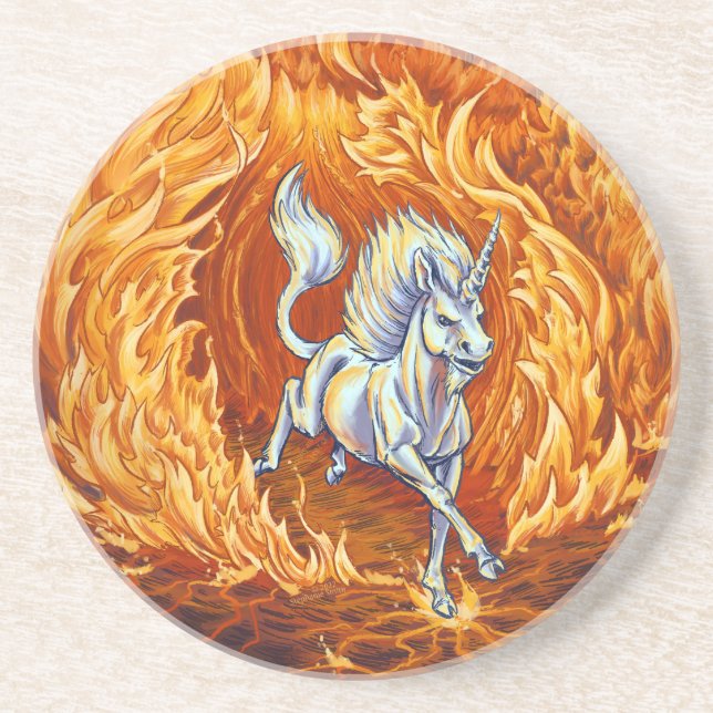 Unicorn of Fire Element Fantasy Art Coaster (Front)