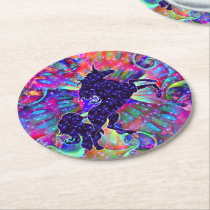 UNICORN OF THE UNIVERSE multicolored Round Paper Coaster