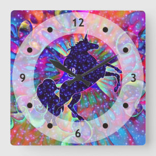 UNICORN OF THE UNIVERSE multicolored Square Wall Clock