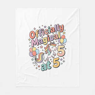 Unicorn Officially Magical at 5 Whimsical White Ba Fleece Blanket
