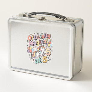 Unicorn Officially Magical at 5 Whimsical White Ba Metal Lunch Box