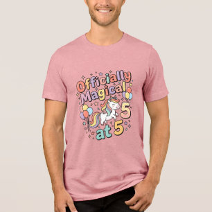 Unicorn Officially Magical at 5 Whimsical White Ba Tri-Blend Shirt