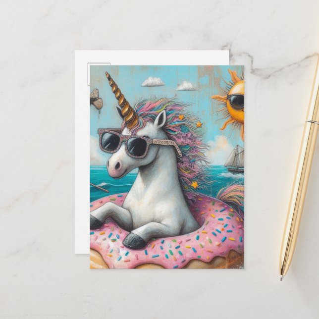Unicorn on a Doughnut Float Postcard (Front/Back In Situ)
