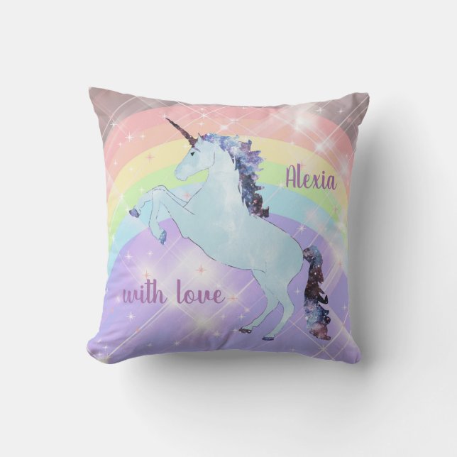 Unicorn on a rainbow background. cushion (Front)