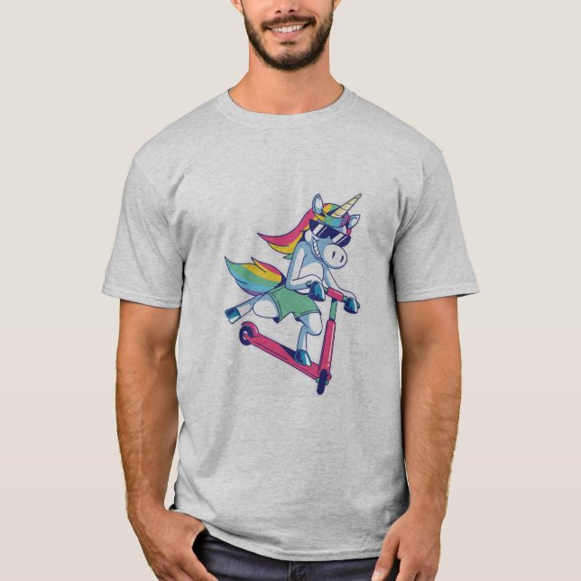 Unicorn on a Scooter T-Shirt (Front)