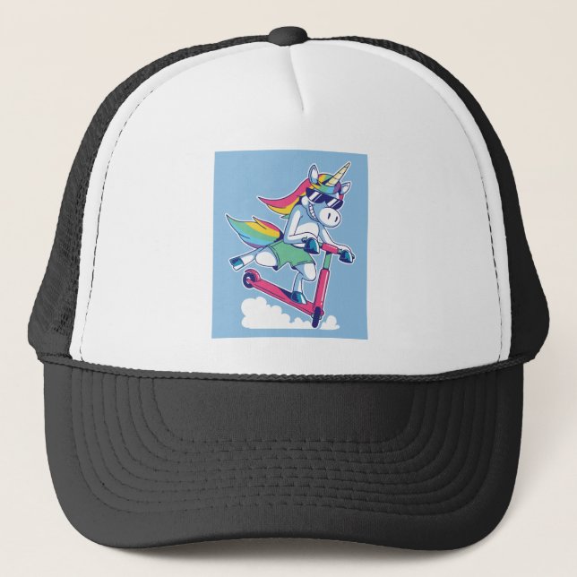 Unicorn on a Scooter Trucker Hat (Front)