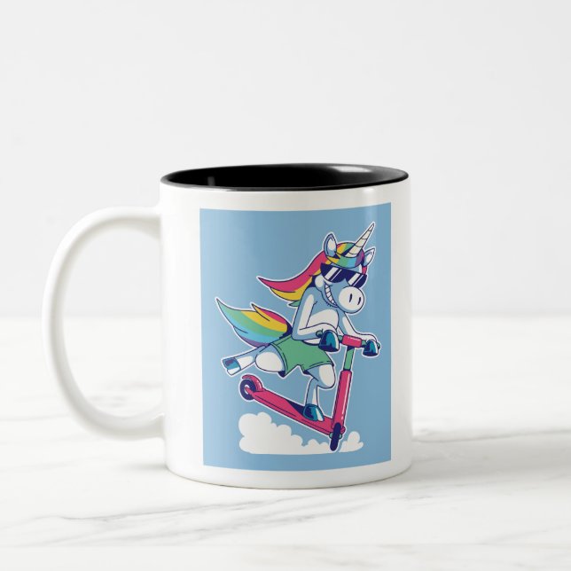 Unicorn on a Scooter Two-Tone Coffee Mug (Left)