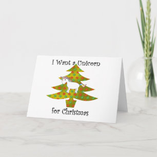 Unicorn on Christmas tree on gold fade Holiday Card
