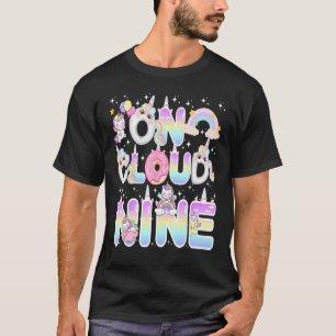 Unicorn On Cloud Nine Donut Girl Rainbow 9th Birth T-Shirt