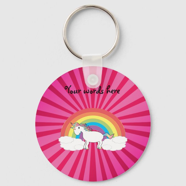 Unicorn on clouds pink sunburst key ring (Front)