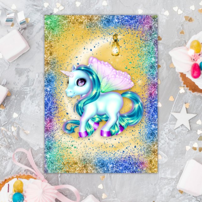 Unicorn on Moon Yellow Birthday Card (Creator Uploaded)