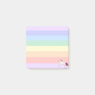Unicorn on Pastel Rainbow Striped Post-it Notes