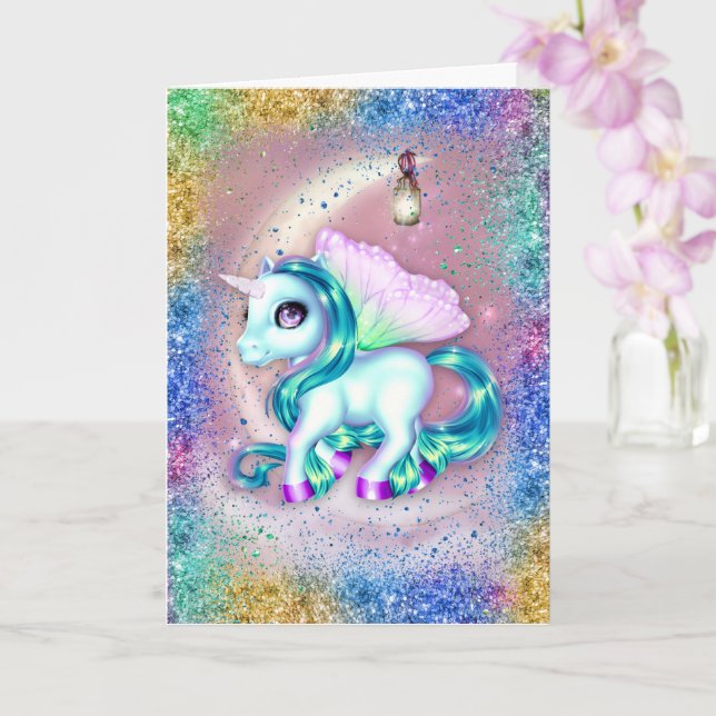 Unicorn on Pink Moon Birthday Card (Orchid)