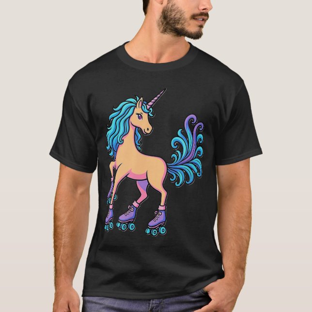 Unicorn On Roller Skates  Magical Skating  T-Shirt (Front)