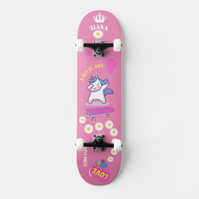 Unicorn on skateboard with personalised captions (Front)