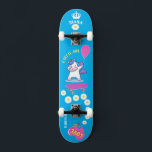 Unicorn on skateboard with personalised captions<br><div class="desc">Unicorn Personalised Skateboard CLICK on PERSONALIZE TEMPLATE OPTION AND ENTER the NAME. you can also custom other captions. Cool skateboard designed with vivid colours and for the background and a funky unicorn riding a skateboard. This Skateboard makes a great gift idea for a unicorn lover.</div>
