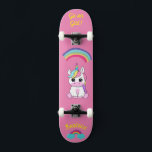 Unicorn on skateboard with personalised captions<br><div class="desc">Unicorn on skateboard with personalised captions Unicorn Personalised Skateboard CLICK on PERSONALIZE TEMPLATE OPTION AND ENTER the NAME. you can also custom other caption. Cool skateboard designed with vivid colours and for the background and a funky unicorn riding a skateboard. This Skateboard makes a great gift idea for a unicorn...</div>