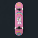 Unicorn on skateboard with personalised captions<br><div class="desc">Unicorn on skateboard with personalised captions Unicorn Personalised Skateboard CLICK on PERSONALIZE TEMPLATE OPTION AND ENTER the NAME. you can also custom other caption. Cool skateboard designed with vivid colours and for the background and a funky unicorn riding a skateboard. This Skateboard makes a great gift idea for a unicorn...</div>
