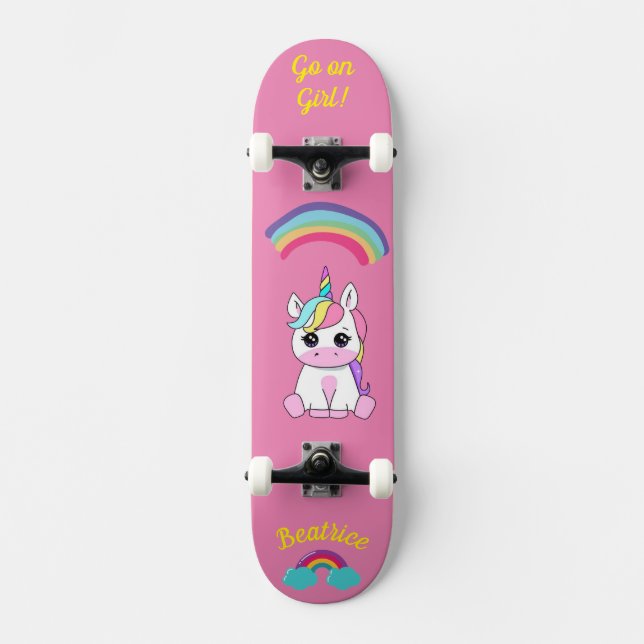 Unicorn on skateboard with personalised captions (Front)