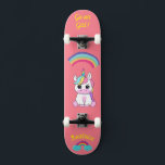 Unicorn on skateboard with personalised captions<br><div class="desc">Unicorn on skateboard with personalised captions Unicorn Personalised Skateboard CLICK on PERSONALIZE TEMPLATE OPTION AND ENTER the NAME. you can also custom other caption. Cool skateboard designed with vivid colours and for the background and a funky unicorn riding a skateboard. This Skateboard makes a great gift idea for a unicorn...</div>