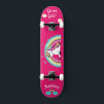 Unicorn on skateboard with personalised captions<br><div class="desc">Unicorn on skateboard with personalised captions Unicorn Personalised Skateboard CLICK on PERSONALIZE TEMPLATE OPTION AND ENTER the NAME. you can also custom other caption. Cool skateboard designed with vivid colours and for the background and a funky unicorn riding a skateboard. This Skateboard makes a great gift idea for a unicorn...</div>