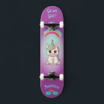 Unicorn on skateboard with personalised captions<br><div class="desc">Unicorn on skateboard with personalised captions Unicorn Personalised Skateboard CLICK on PERSONALIZE TEMPLATE OPTION AND ENTER the NAME. you can also custom other caption. Cool skateboard designed with vivid colours and for the background and a funky unicorn riding a skateboard. This Skateboard makes a great gift idea for a unicorn...</div>
