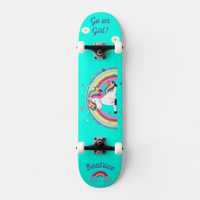 Unicorn on skateboard with personalised captions (Front)