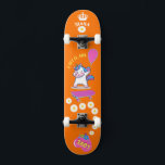 Unicorn on skateboard with personalised captions<br><div class="desc">Unicorn on skateboard with personalised captions Unicorn Personalised Skateboard CLICK on PERSONALIZE TEMPLATE OPTION AND ENTER the NAME. you can also custom other captions. Cool skateboard designed with vivid colours and for the background and a funky unicorn riding a skateboard. This Skateboard makes a great gift idea for a unicorn...</div>