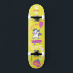 Unicorn on skateboard with personalised captions<br><div class="desc">Unicorn Personalised Skateboard for kids. CLICK on PERSONALIZE TEMPLATE OPTION AND ENTER the NAME. you can also custom other captions. Cool skateboard designed with vivid colours and for the background and a funky unicorn riding a skateboard. This Skateboard makes a great gift idea for a unicorn lover.</div>
