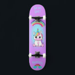 Unicorn on skateboard with personalized captions<br><div class="desc">Unicorn on skateboard with personalized captions Unicorn Personalized Skateboard CLICK on PERSONALIZE TEMPLATE OPTION AND ENTER the NAME. you can also custom other caption. Cool skateboard designed with vivid colors and for the background and a funky unicorn riding a skateboard. This Skateboard makes a great gift idea for a unicorn...</div>