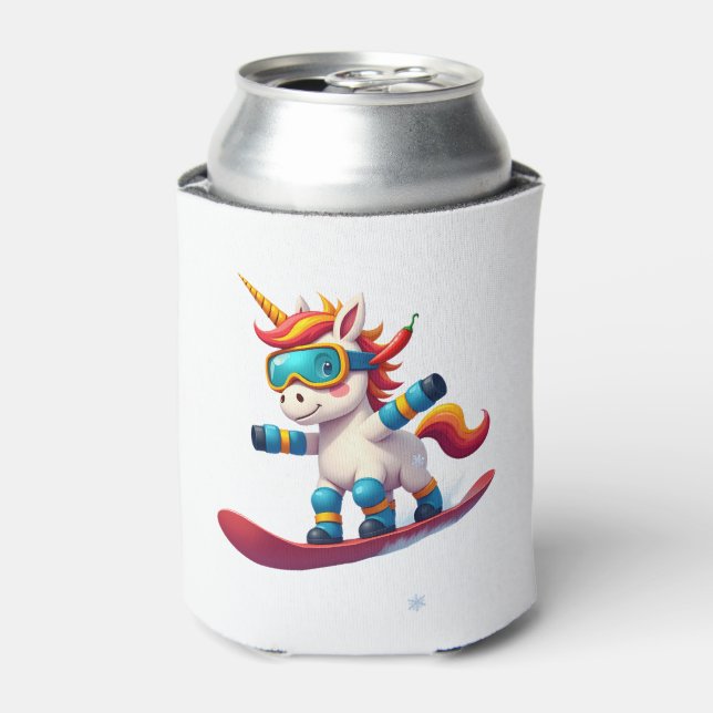 Unicorn on Snowboard - Funny Ski and Wintersports  Can Cooler (Can Front)