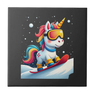 Unicorn on Snowboard - Funny Ski and Wintersports Ceramic Tile