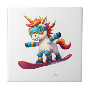 Unicorn on Snowboard - Funny Ski and Wintersports Ceramic Tile