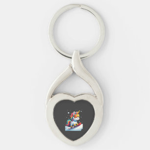 Unicorn on Snowboard - Funny Ski and Wintersports Key Ring