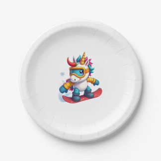 Unicorn on Snowboard - Funny Ski and Wintersports  Paper Plate