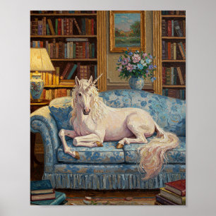 Unicorn on Sofa Romantic Oil Painting Poster